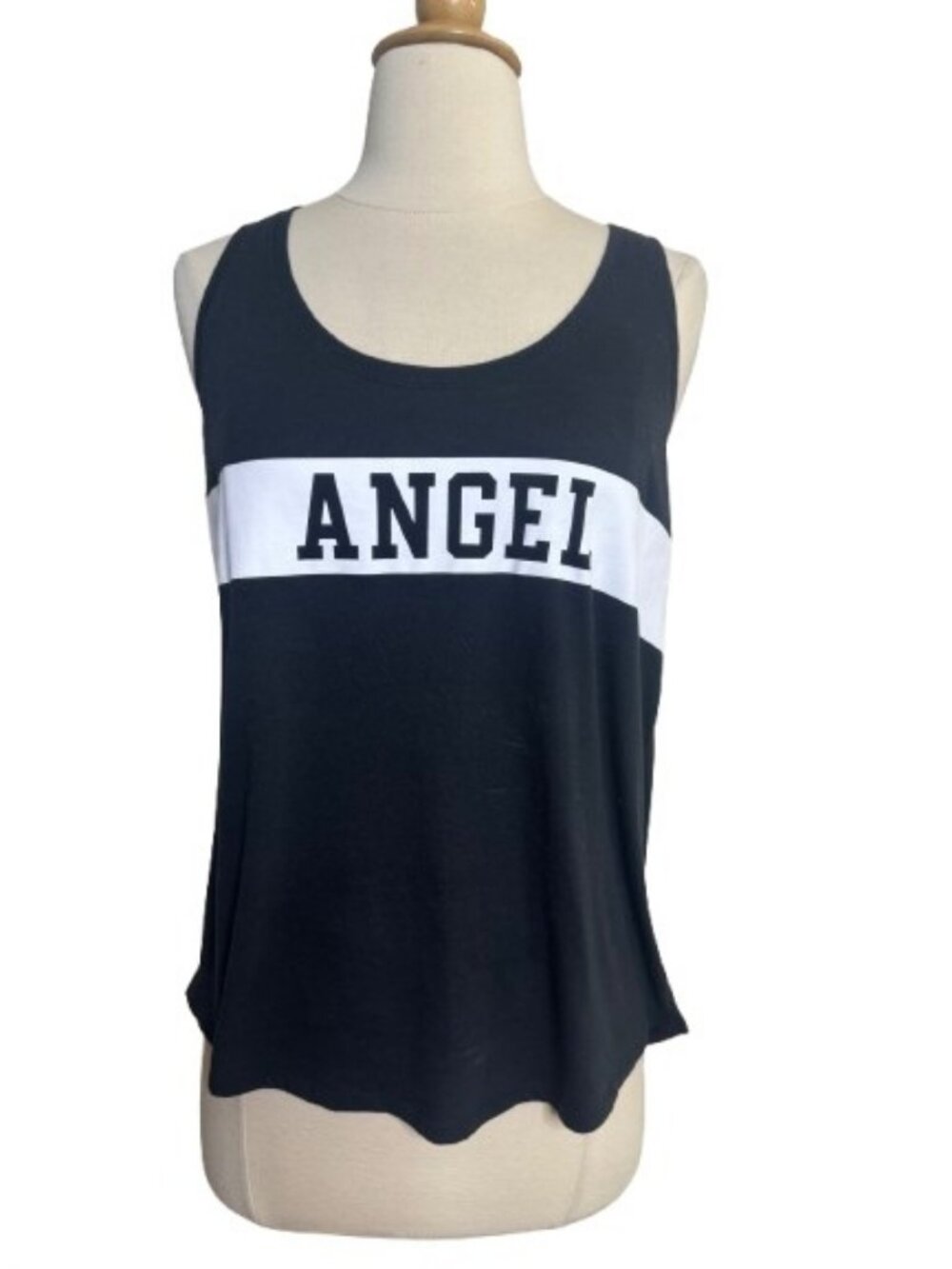 Victoria Secret’s Size Large (L) Angel Graphic Tank Top Black White Colorblock